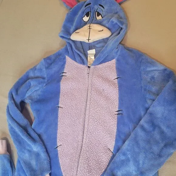 Disney Eeyore One Piece Pajamas Sleepwear Unionsuit Sise Small 4-6 Zip Front - Picture 2 of 6